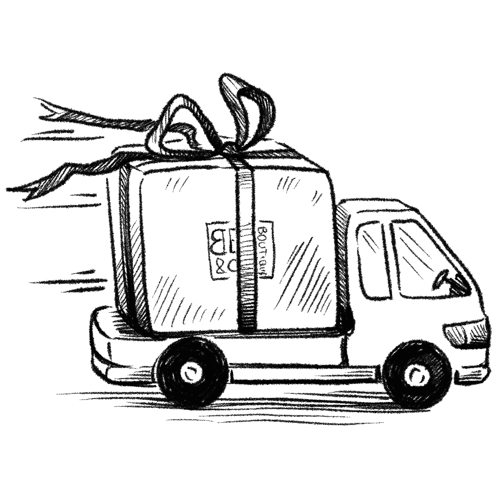 A delivery truck carrying a BB Boutique & Co. package