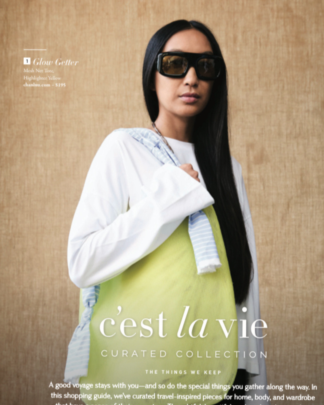 lady with long hair, sunglasses, green purse